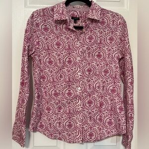 Talbots Button Front Shirt Women Size 6 Pink Floral Medallion Print Long Sleeve
